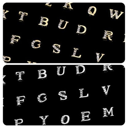 104 Pcs Rhinestone Letters Nail Studs - Alphabet Nail Charms in Silver & Gold for Y2K Nail Art, Manicure Supplies
