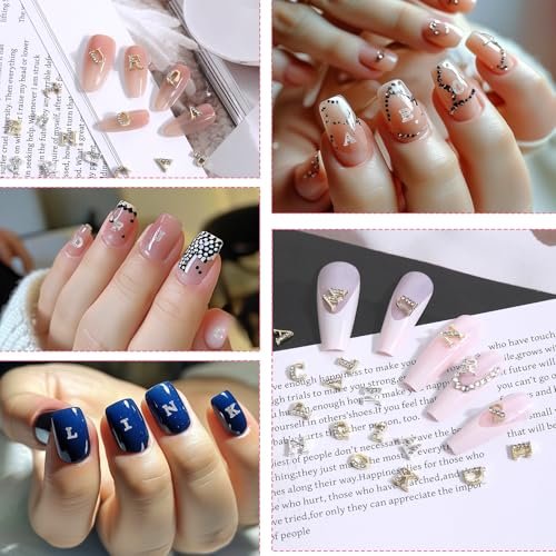 104 Pcs Rhinestone Letters Nail Studs - Alphabet Nail Charms in Silver & Gold for Y2K Nail Art, Manicure Supplies - görsel 6