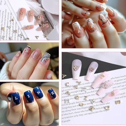 104 Pcs Rhinestone Letters Nail Studs - Alphabet Nail Charms in Silver & Gold for Y2K Nail Art, Manicure Supplies