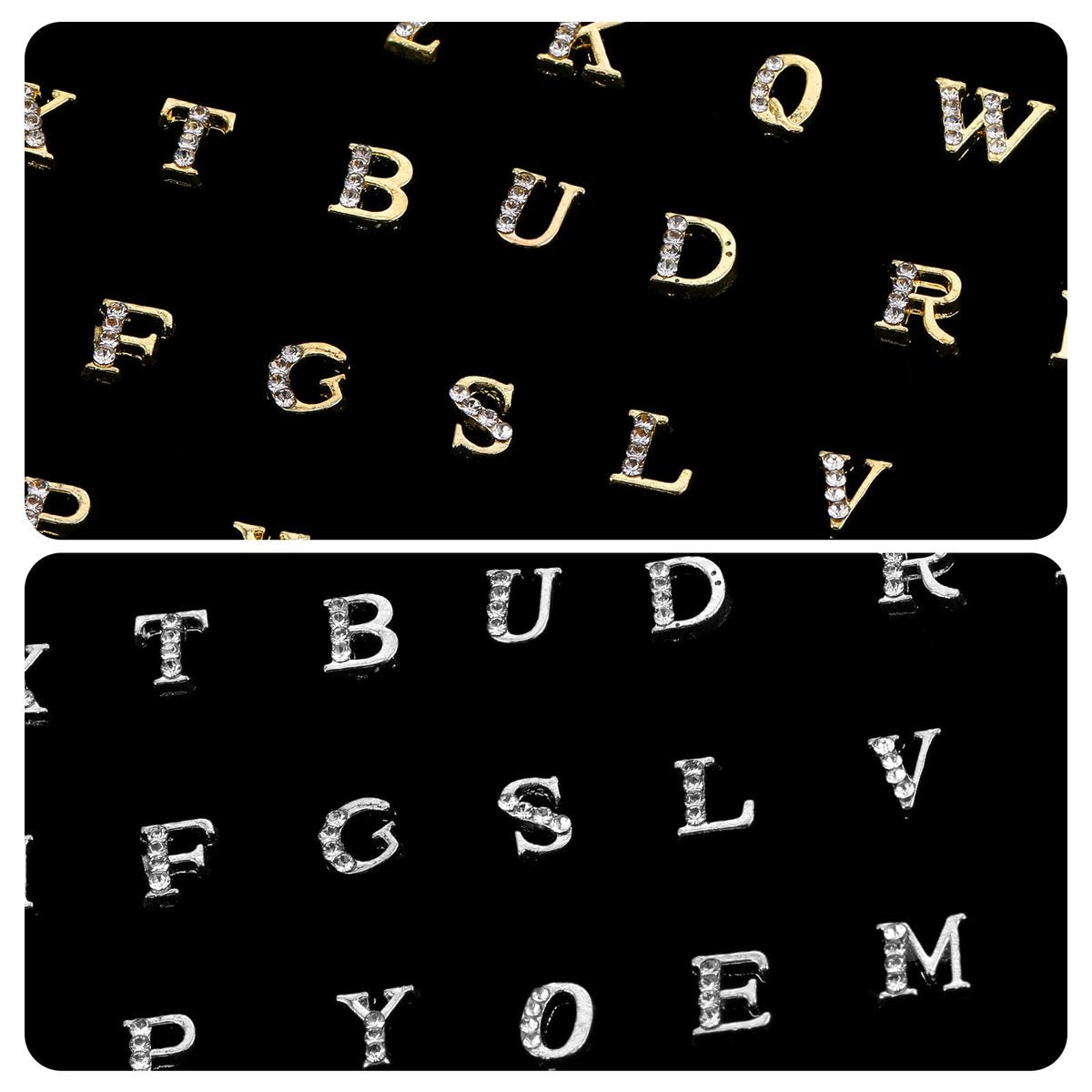 104 Pcs Rhinestone Letters Nail Studs - Alphabet Nail Charms in Silver & Gold for Y2K Nail Art, Manicure Supplies - görsel 11