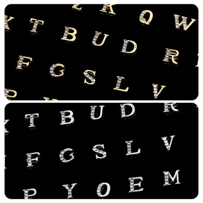 104 Pcs Rhinestone Letters Nail Studs - Alphabet Nail Charms in Silver & Gold for Y2K Nail Art, Manicure Supplies
