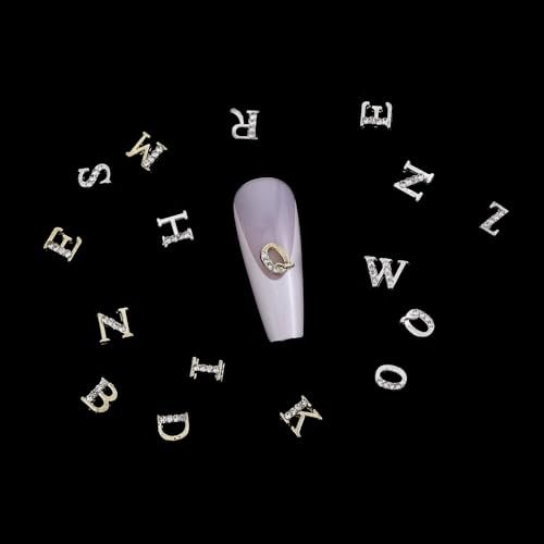 104 Pcs Rhinestone Letters Nail Studs - Alphabet Nail Charms in Silver & Gold for Y2K Nail Art, Manicure Supplies - görsel 14