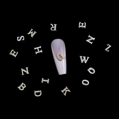 104 Pcs Rhinestone Letters Nail Studs - Alphabet Nail Charms in Silver & Gold for Y2K Nail Art, Manicure Supplies