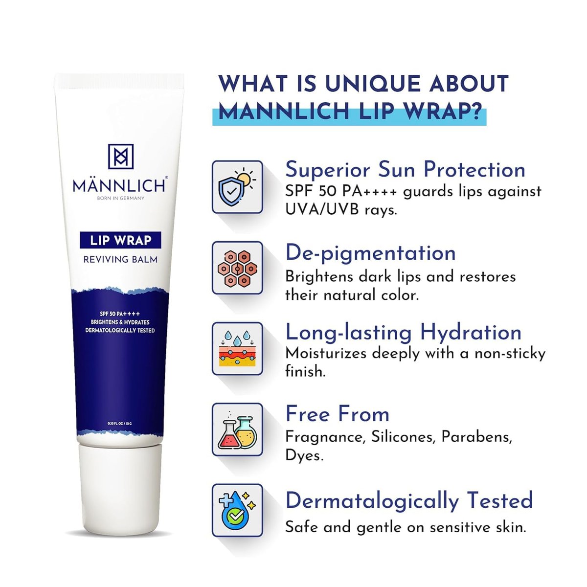 Mannlich Lip Balm for Men with SPF 50 PA++++ & 2% Kojic Acid – Moisturizing Lip Care for Dry & Chapped Lips, 10g - görsel 7
