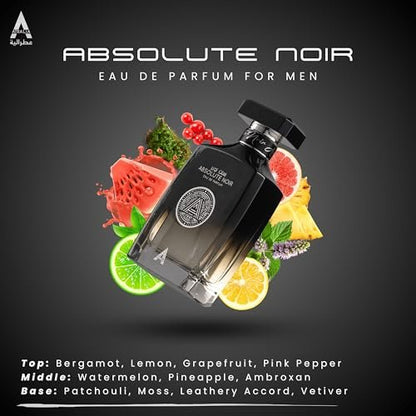 Atralia Absolute Noir Eau De Parfum for Men 100ml 3.4oz – Long-Lasting Luxury Fragrance with Bergamot, Lemon, Grapefruit & Pink Pepper Avelisse