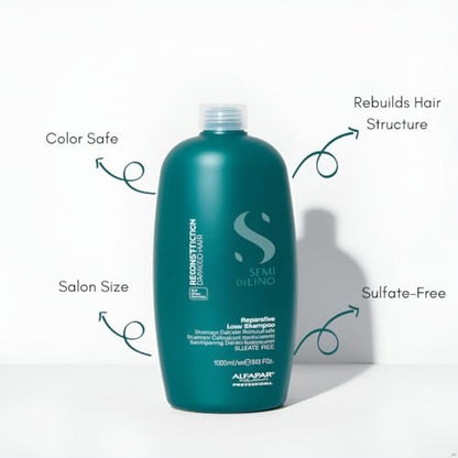 ALFAPARF MILANO Semi di Lino Reconstruction Bond Repair Shampoo - Reparative Shampoo for Colored, Bleached, or Damaged Hair - Sulfate Free - Color Safe - Restores Fiber & Elasticity (33.8 fl oz)