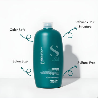 ALFAPARF MILANO Semi di Lino Reconstruction Bond Repair Shampoo - Reparative Shampoo for Colored, Bleached, or Damaged Hair - Sulfate Free - Color Safe - Restores Fiber & Elasticity (33.8 fl oz)