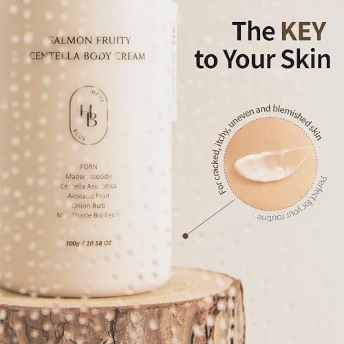 HEVEBLUE Salmon Fruity Centella Body Cream – Hypoallergenic Korean Moisturizer for Sensitive & Itchy Skin, PDRN & K-Beauty Bodycare, 10.14 Fl Oz Avelisse