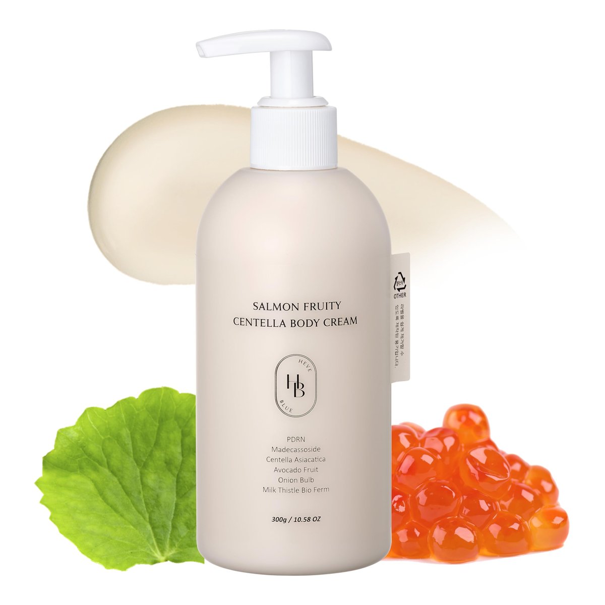 HEVEBLUE Salmon Fruity Centella Body Cream – Hypoallergenic Korean Moisturizer for Sensitive & Itchy Skin, PDRN & K-Beauty Bodycare, 10.14 Fl Oz Avelisse