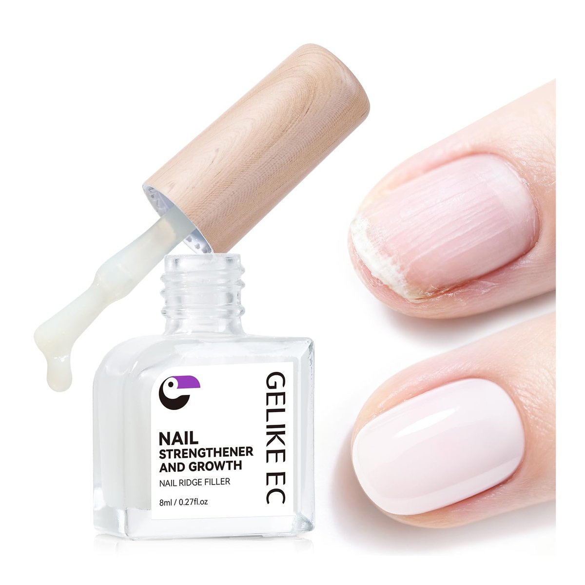 Gelike ec 8 in 1 Nail Ridge Filler for Damaged Nails – Strengthener, Growth & Top Coat in One Milky White Treatment Avelisse