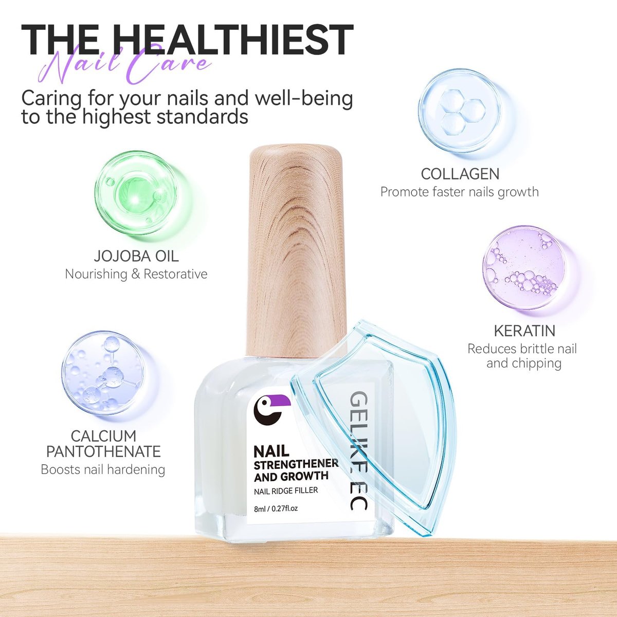 Gelike ec 8 in 1 Nail Ridge Filler for Damaged Nails – Strengthener, Growth & Top Coat in One Milky White Treatment Avelisse