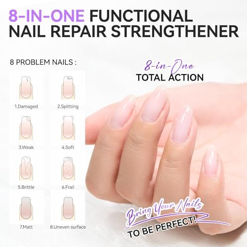 Gelike ec 8 in 1 Nail Ridge Filler for Damaged Nails – Strengthener, Growth & Top Coat in One Milky White Treatment Avelisse