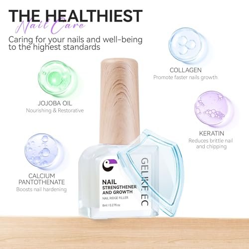 Gelike ec 8 in 1 Nail Ridge Filler for Damaged Nails – Strengthener, Growth & Top Coat in One Milky White Treatment Avelisse