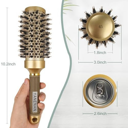 Professional Boar Bristle Round Brush for Blow Out – Nano Thermal Ceramic & Ionic Hair Brush for Voluminous Curls and Smooth Blow Drying (1.7 Inch Barrel, 45mm)