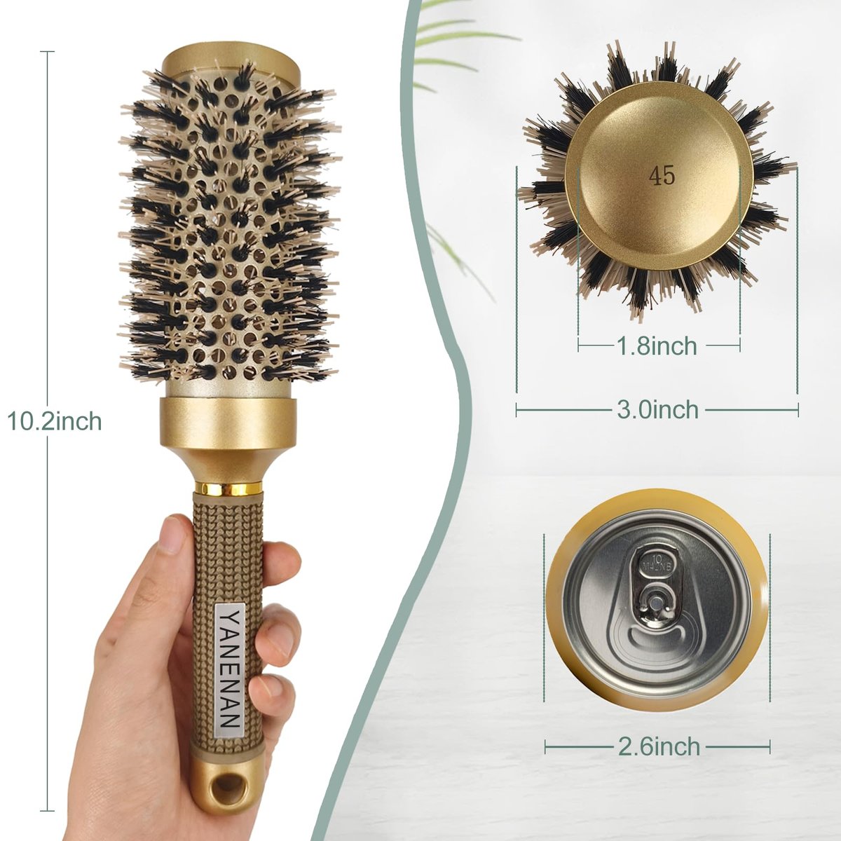 Professional Boar Bristle Round Brush for Blow Out – Nano Thermal Ceramic & Ionic Hair Brush for Voluminous Curls and Smooth Blow Drying (1.7 Inch Barrel, 45mm) - görsel 11