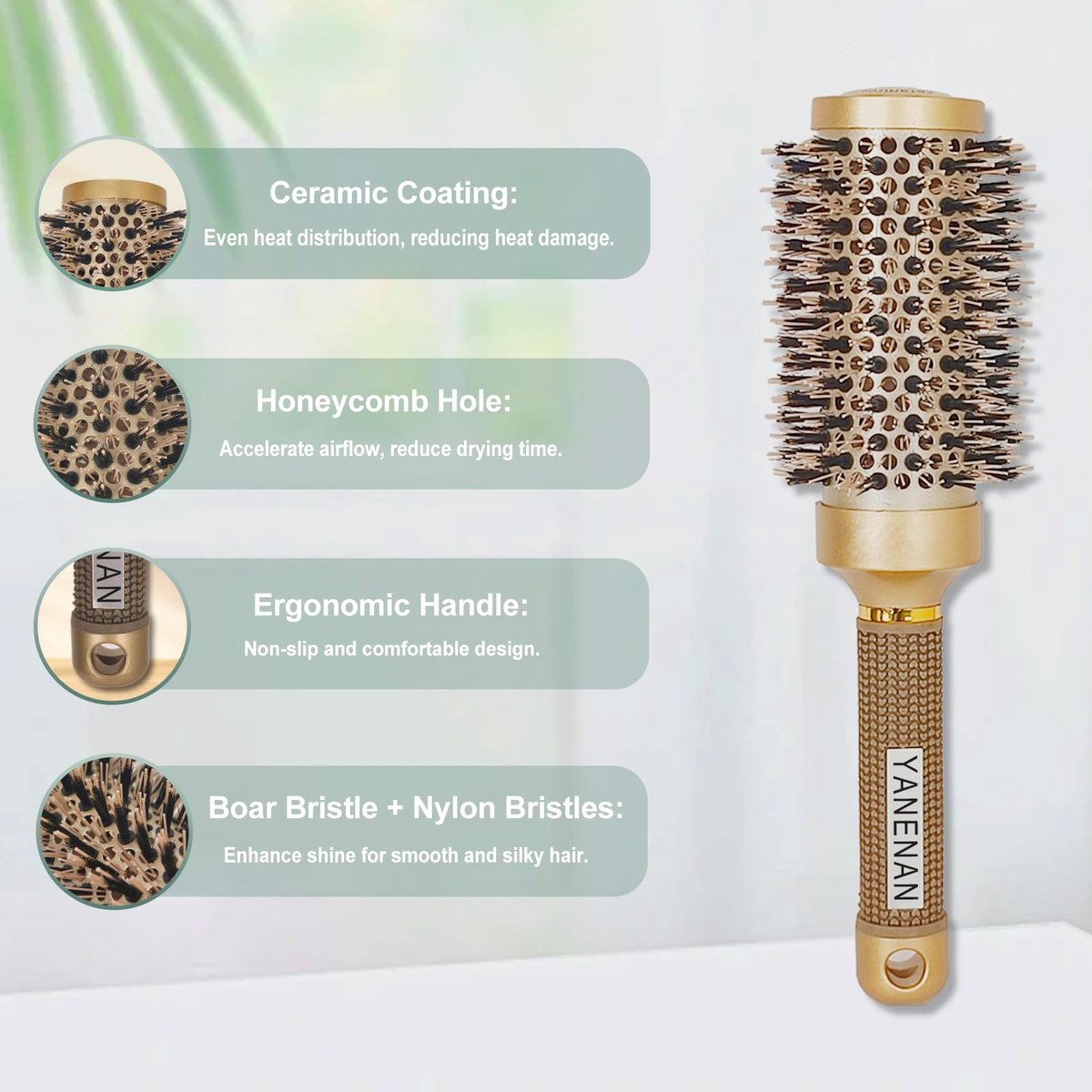 Professional Boar Bristle Round Brush for Blow Out – Nano Thermal Ceramic & Ionic Hair Brush for Voluminous Curls and Smooth Blow Drying (1.7 Inch Barrel, 45mm) - görsel 5