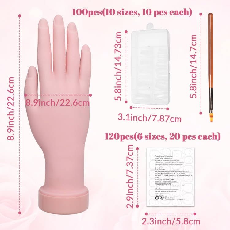 Solaradgy Flexible Bending Nail Practice Hand with 100 Nail Tips, 120 Jelly Adhesives & 9 Brushes – Pink - görsel 11