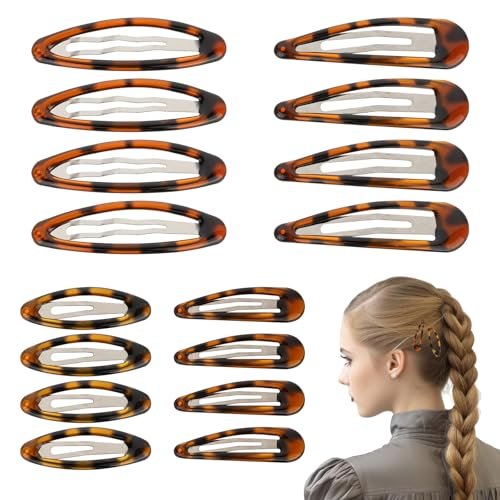 Giantree 16 Pcs Snap Hair Clips - Classic Tortoise Metal Hair Barrettes for Women, 4 Sizes No Slip for Fine and Thick Hair Avelisse
