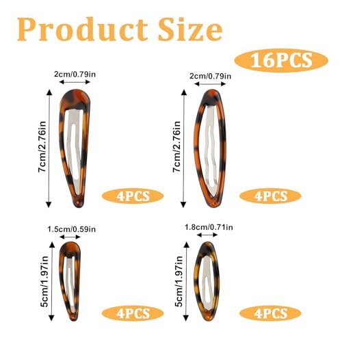 Giantree 16 Pcs Snap Hair Clips - Classic Tortoise Metal Hair Barrettes for Women, 4 Sizes No Slip for Fine and Thick Hair Avelisse