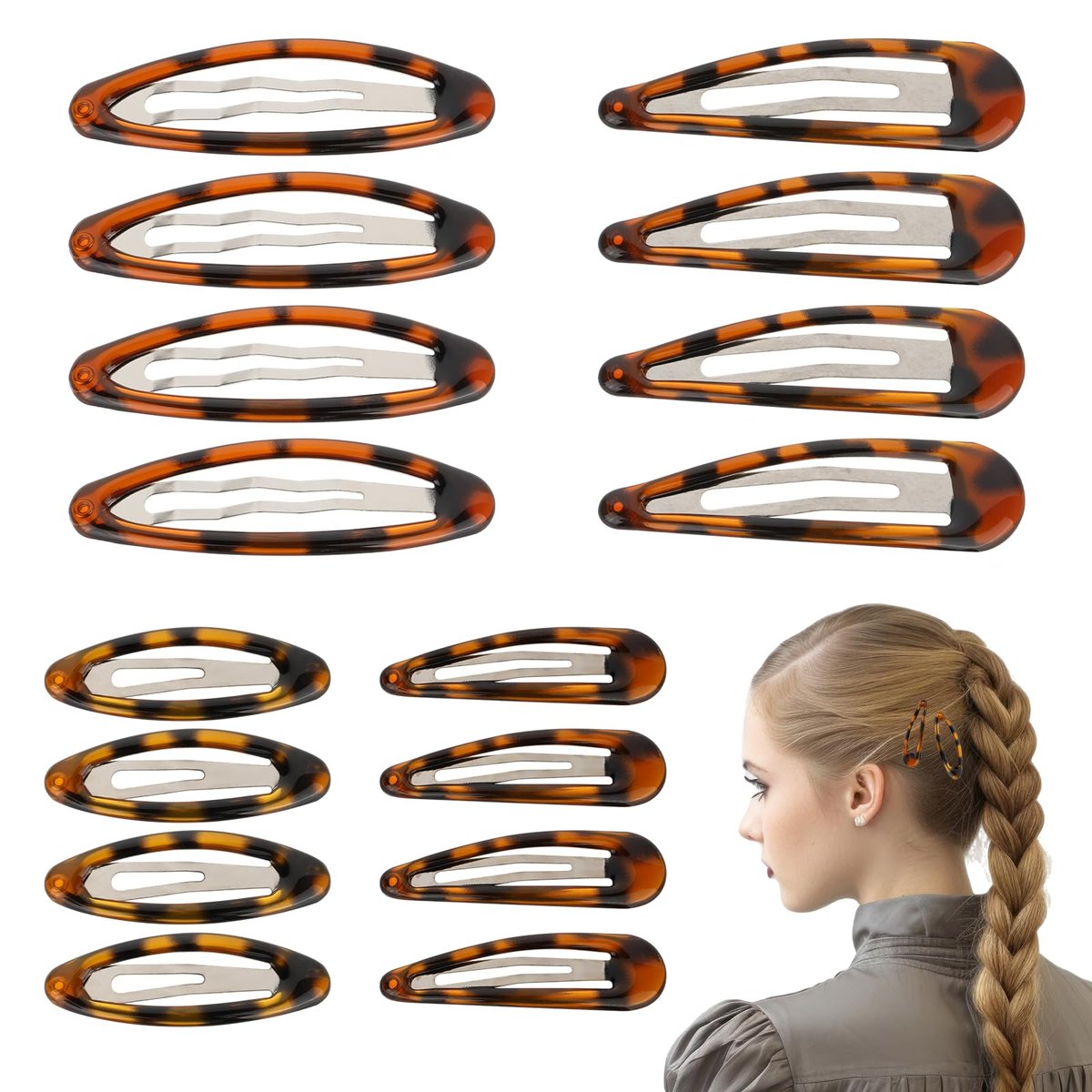 Giantree 16 Pcs Snap Hair Clips - Classic Tortoise Metal Hair Barrettes for Women, 4 Sizes No Slip for Fine and Thick Hair Avelisse