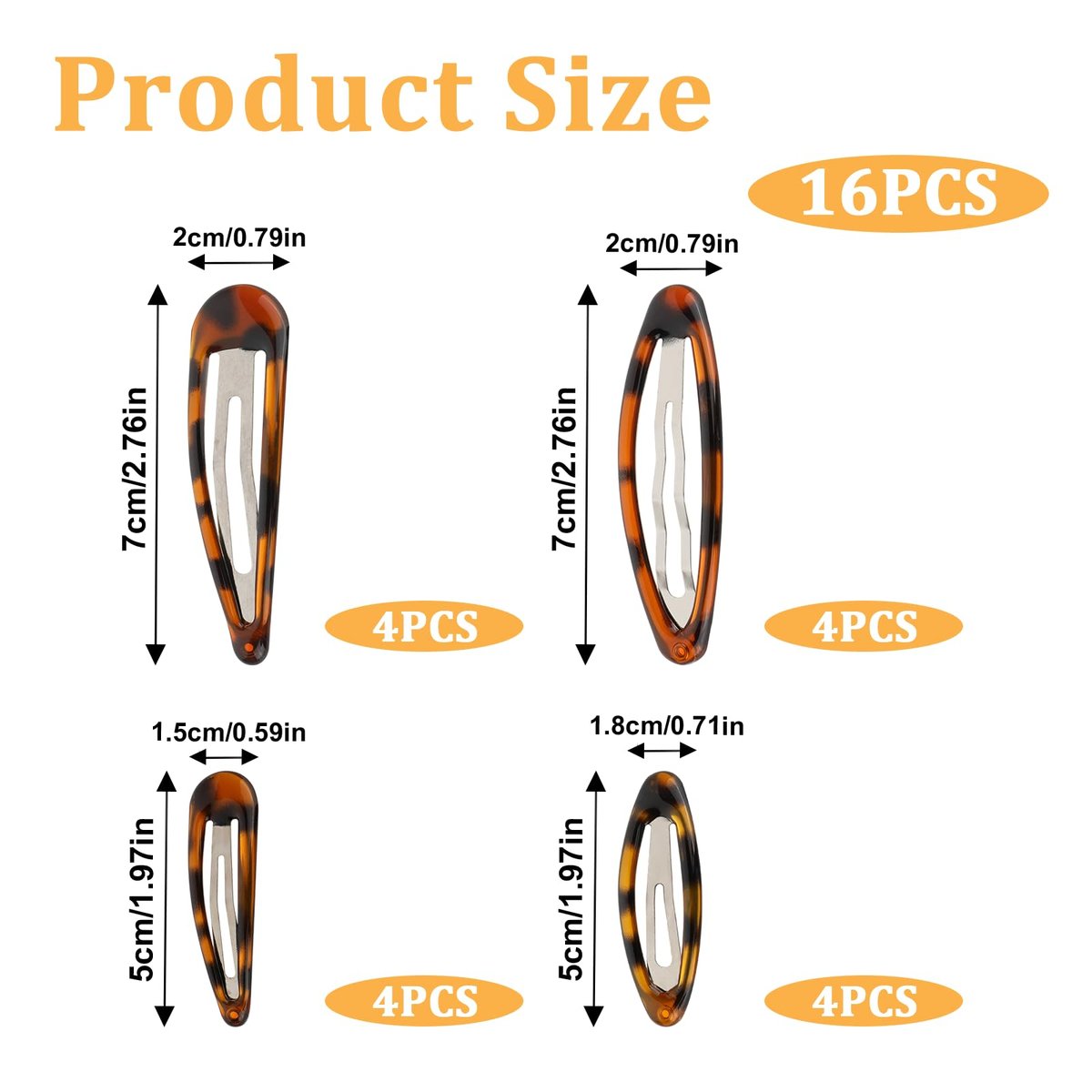 Giantree 16 Pcs Snap Hair Clips - Classic Tortoise Metal Hair Barrettes for Women, 4 Sizes No Slip for Fine and Thick Hair Avelisse