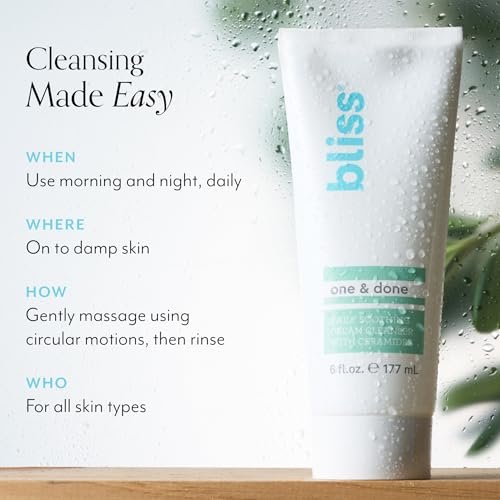 Bliss One & Done Daily Cream Facial Cleanser with Ceramides - Moisturizing Face Wash for Dry Skin, 6 Fl Oz Avelisse