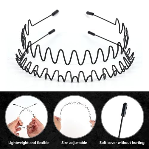 LTHYHJ Men's Neutral Black Wavy Spring Outdoor Sports 6-Piece Headband Set - Spandex Metal Headband for Running, Cycling, Yoga - görsel 8