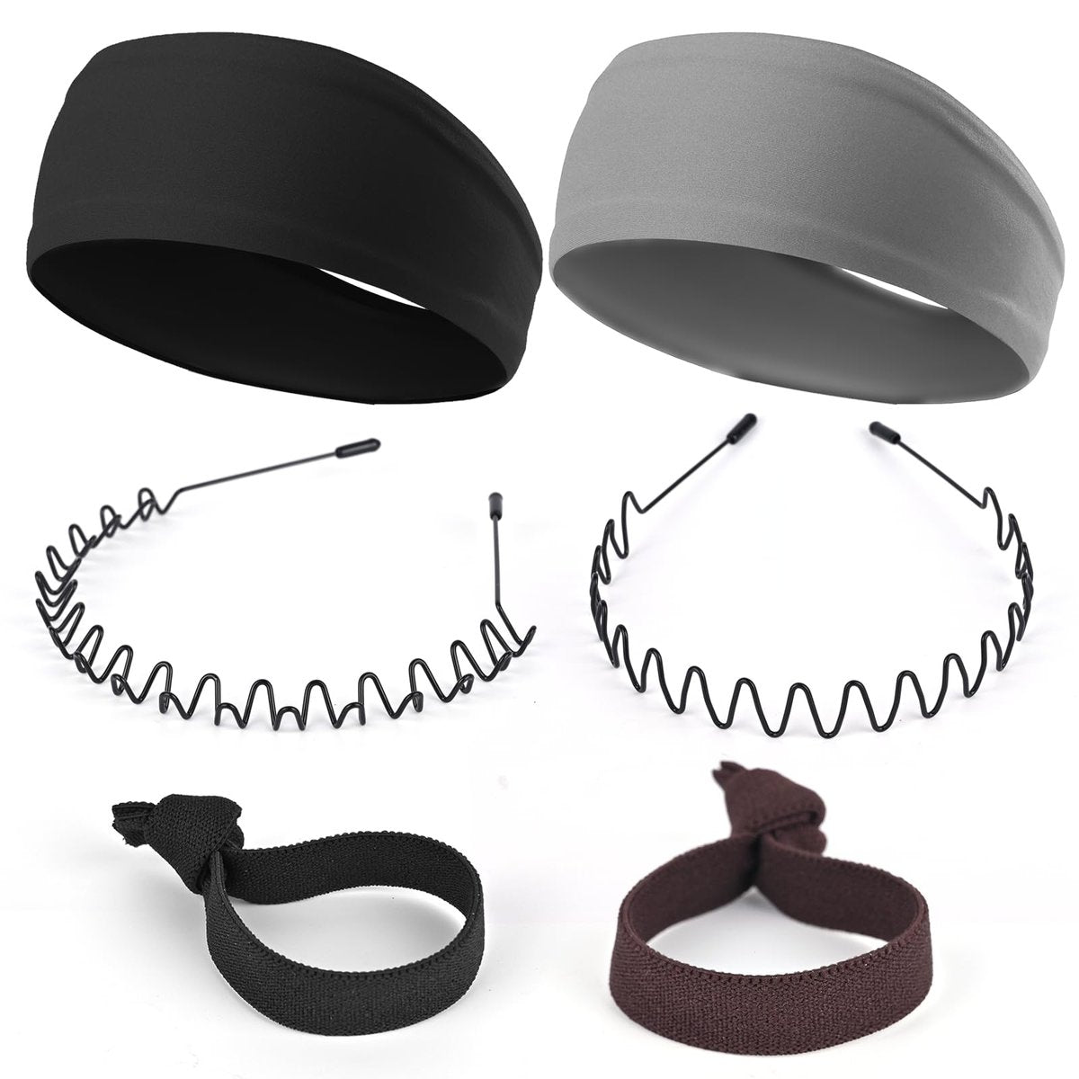 LTHYHJ Men's Neutral Black Wavy Spring Outdoor Sports 6-Piece Headband Set - Spandex Metal Headband for Running, Cycling, Yoga - görsel 1