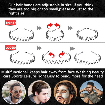 LTHYHJ Men's Neutral Black Wavy Spring Outdoor Sports 6-Piece Headband Set - Spandex Metal Headband for Running, Cycling, Yoga