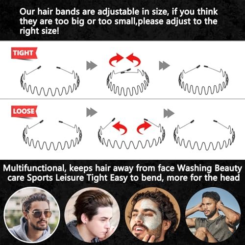 LTHYHJ Men's Neutral Black Wavy Spring Outdoor Sports 6-Piece Headband Set - Spandex Metal Headband for Running, Cycling, Yoga - görsel 10