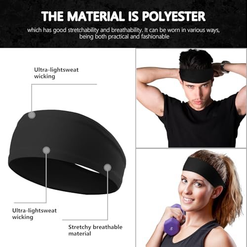LTHYHJ Men's Neutral Black Wavy Spring Outdoor Sports 6-Piece Headband Set - Spandex Metal Headband for Running, Cycling, Yoga - görsel 6