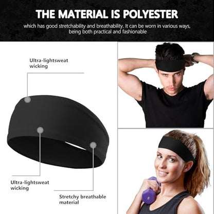 LTHYHJ Men's Neutral Black Wavy Spring Outdoor Sports 6-Piece Headband Set - Spandex Metal Headband for Running, Cycling, Yoga