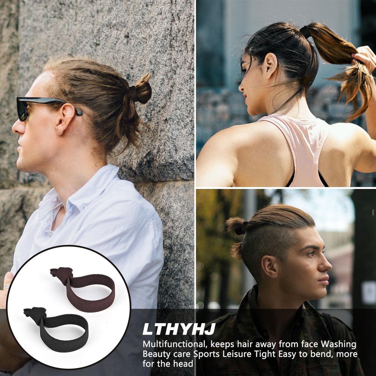 LTHYHJ Men's Neutral Black Wavy Spring Outdoor Sports 6-Piece Headband Set - Spandex Metal Headband for Running, Cycling, Yoga - görsel 11