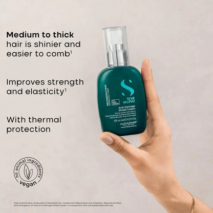 Alfaparf Milano Semi di Lino Reconstruction Bond Repair Hair Treatment Cream - Thermal Protector & Breakage Shield - Leave-In for Damaged Hair, Vegan (4.23 oz) Avelisse
