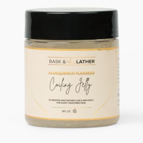 Bask & Lather Aloequench Flaxseed Coiling Jelly - Vegan Curl Defining Jelly with Flaxseed Oil & Aloe Vera, 8oz - Hydrates, Strengthens, Reduces Breakage & Frizz, Cruelty Free, Chemical Free - görsel 2
