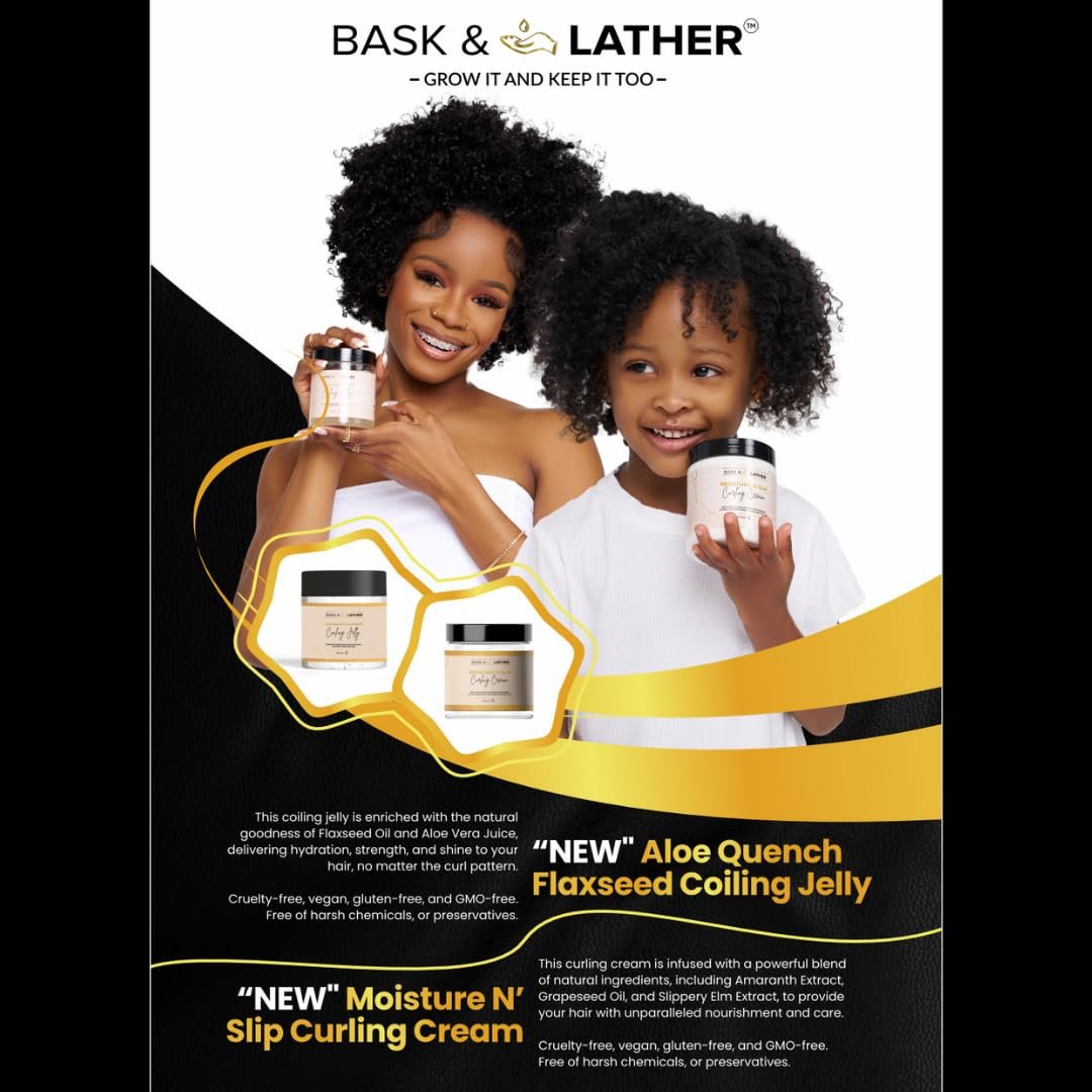 Bask & Lather Aloequench Flaxseed Coiling Jelly - Vegan Curl Defining Jelly with Flaxseed Oil & Aloe Vera, 8oz - Hydrates, Strengthens, Reduces Breakage & Frizz, Cruelty Free, Chemical Free - görsel 3