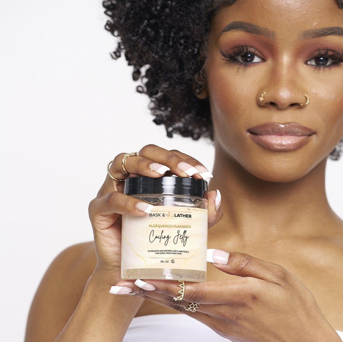 Bask & Lather Aloequench Flaxseed Coiling Jelly - Vegan Curl Defining Jelly with Flaxseed Oil & Aloe Vera, 8oz - Hydrates, Strengthens, Reduces Breakage & Frizz, Cruelty Free, Chemical Free - görsel 5