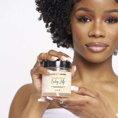 Bask & Lather Aloequench Flaxseed Coiling Jelly - Vegan Curl Defining Jelly with Flaxseed Oil & Aloe Vera, 8oz - Hydrates, Strengthens, Reduces Breakage & Frizz, Cruelty Free, Chemical Free