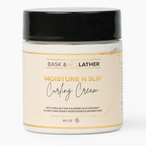BASK & LATHER Moisture n Slip Curling Cream with Amaranth Extract, Grapeseed Oil & Slippery Elm - Enhances Curl Definition, Bounce, Reduces Frizz & Breakage, Deep Moisturization, Detangles, 8 oz Avelisse