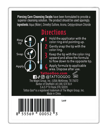 Tattoo Goo Piercing Care Cleansing Swabs – 24 Count Medicated Aftercare Swabs, Alcohol-Free, Antiseptic Formula for Oral & Dermal Piercings