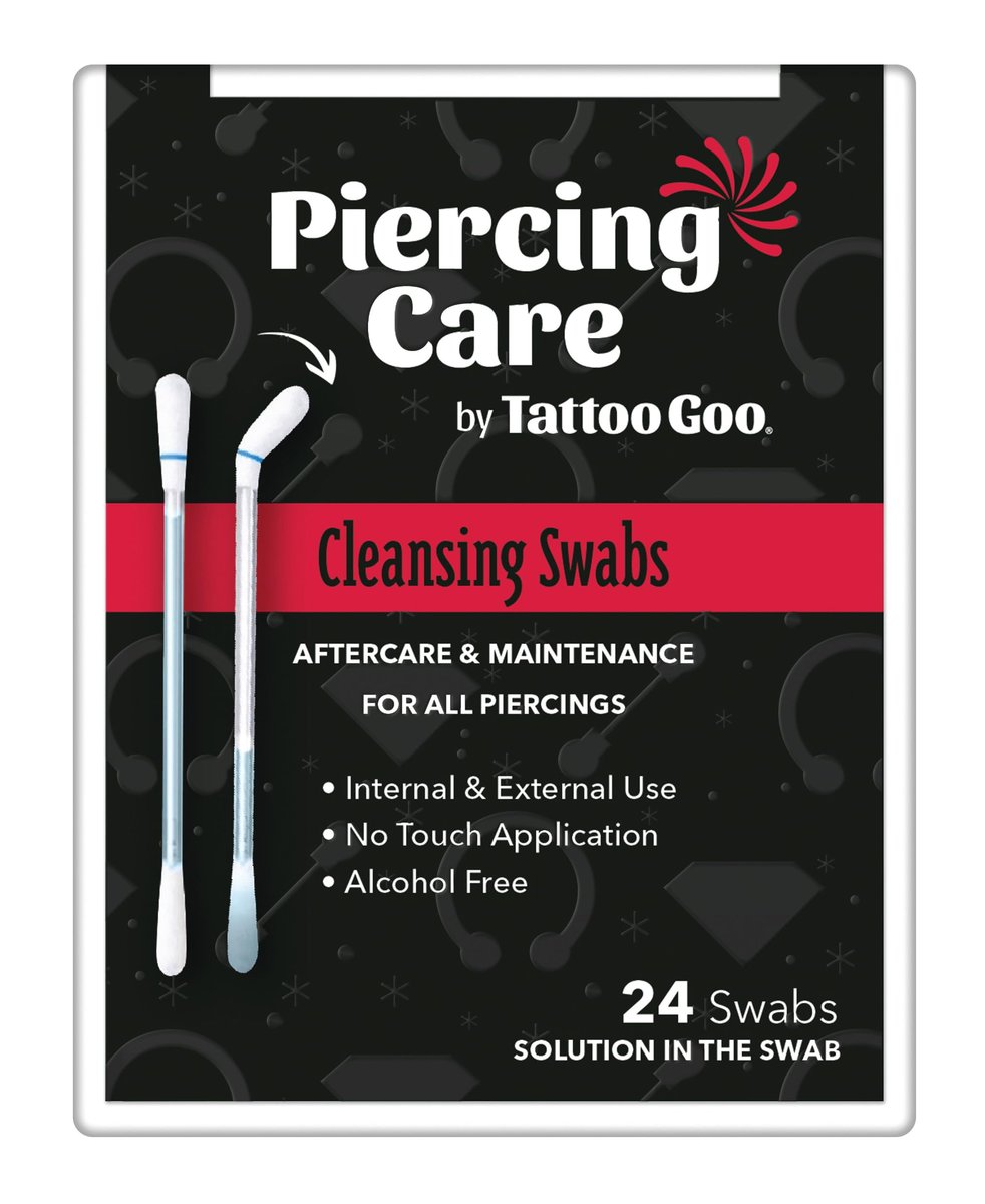 Tattoo Goo Piercing Care Cleansing Swabs – 24 Count Medicated Aftercare Swabs, Alcohol-Free, Antiseptic Formula for Oral & Dermal Piercings - görsel 1