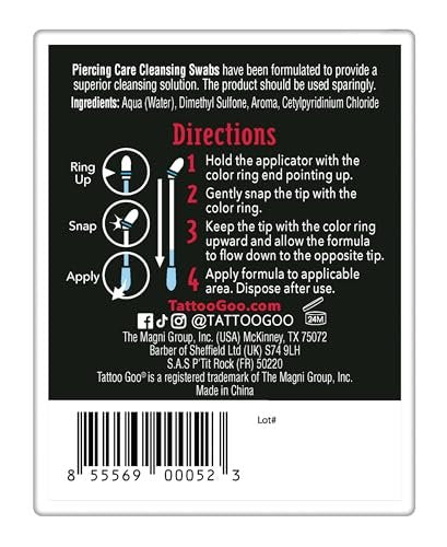 Tattoo Goo Piercing Care Cleansing Swabs – 24 Count Medicated Aftercare Swabs, Alcohol-Free, Antiseptic Formula for Oral & Dermal Piercings - görsel 4