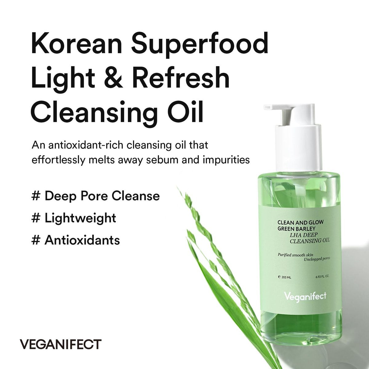 VEGANIFECT LHA Deep Cleansing Oil – Pore Control & Blackhead Remover, Gentle Hydrating Makeup Remover, Korean Skincare 205ml Avelisse