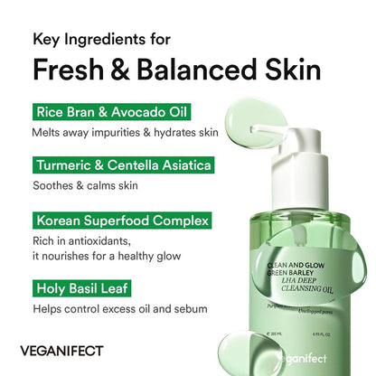 VEGANIFECT LHA Deep Cleansing Oil – Pore Control & Blackhead Remover, Gentle Hydrating Makeup Remover, Korean Skincare 205ml Avelisse