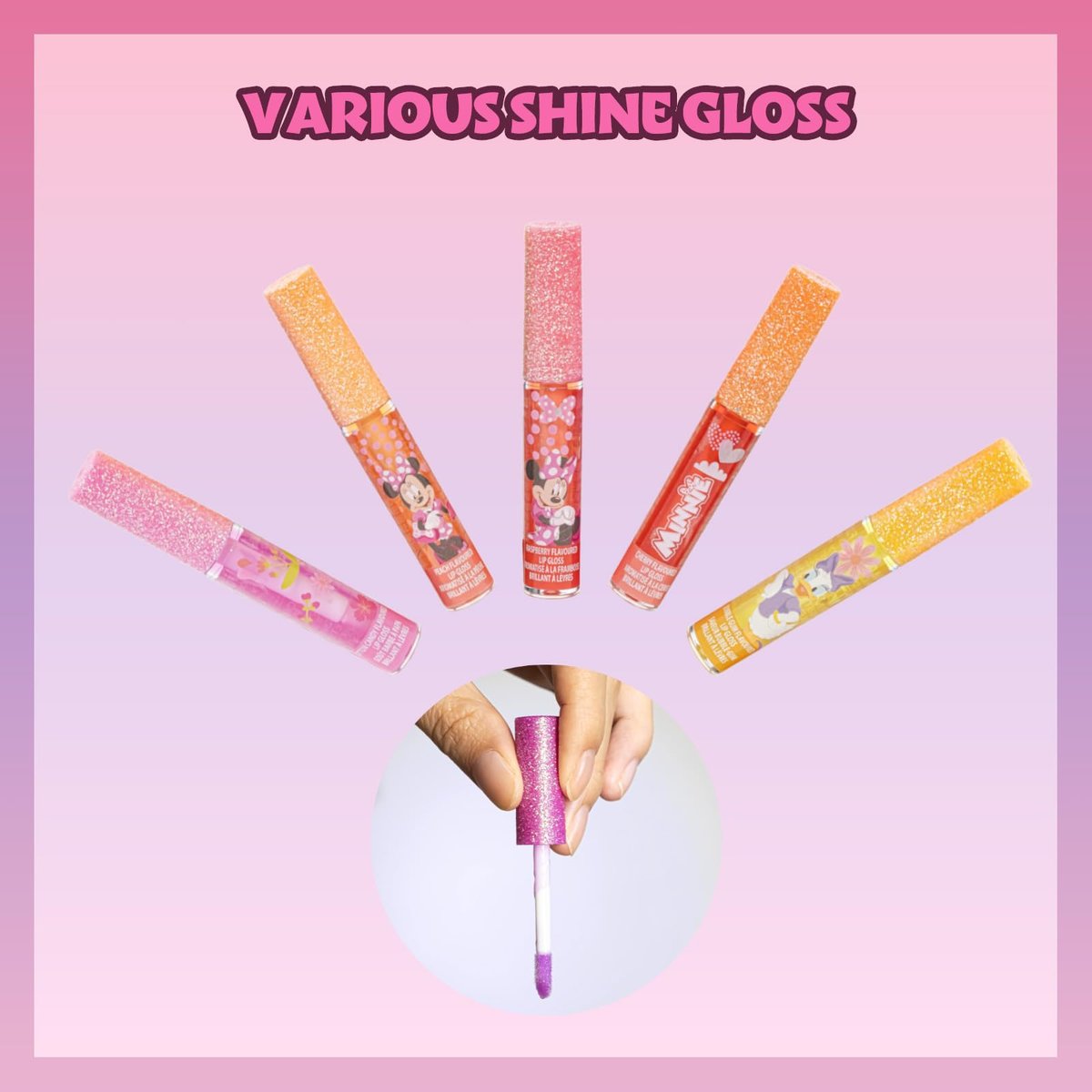 Disney Minnie Mouse 12 Piece Plant Based Lip Gloss Set - Girls Party Favors, First Makeup for Kids Ages 3+ - görsel 10