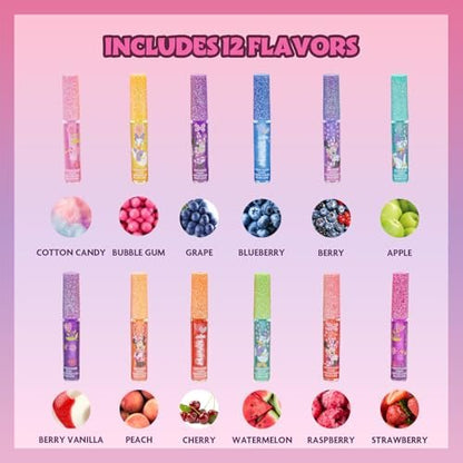 Disney Minnie Mouse 12 Piece Plant Based Lip Gloss Set - Girls Party Favors, First Makeup for Kids Ages 3+