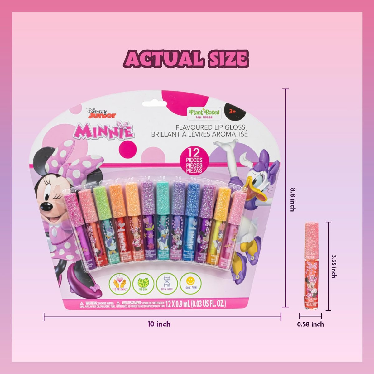 Disney Minnie Mouse 12 Piece Plant Based Lip Gloss Set - Girls Party Favors, First Makeup for Kids Ages 3+ - görsel 8