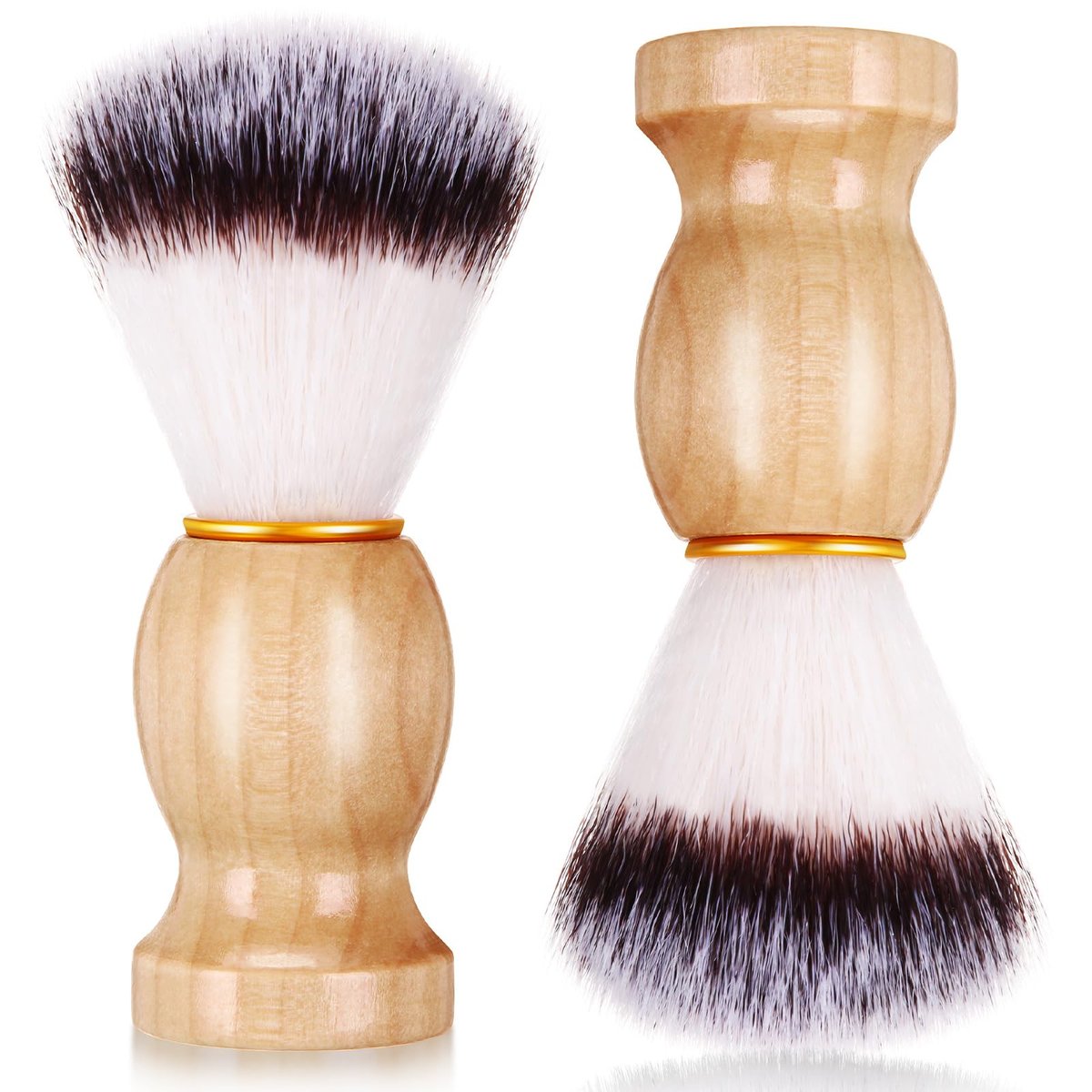 2 Pack Men Shaving Brush - Wet Shave with Cream & Soap, Synthetic Hair, Hard Wood Handle, Classic Brown - Travel & Home Use - görsel 1
