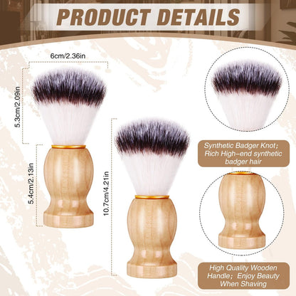 2 Pack Men Shaving Brush - Wet Shave with Cream & Soap, Synthetic Hair, Hard Wood Handle, Classic Brown - Travel & Home Use
