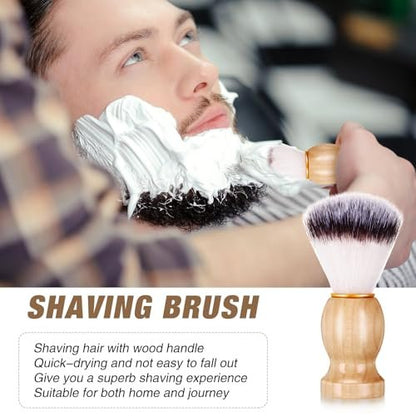 2 Pack Men Shaving Brush - Wet Shave with Cream & Soap, Synthetic Hair, Hard Wood Handle, Classic Brown - Travel & Home Use